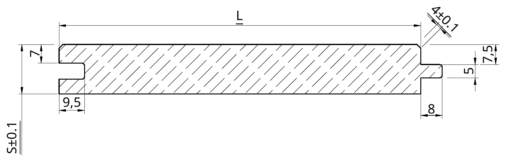 Sezione quotata del profilo P1BA 20 mm