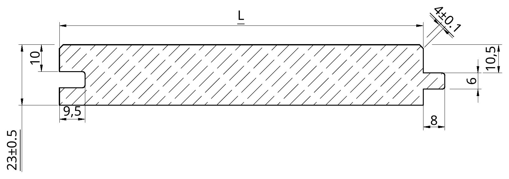 Sezione quotata del profilo P1BA 24 mm